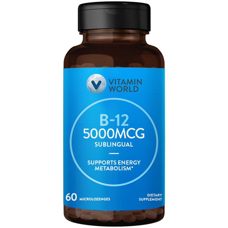 Vitamin World Vitamin B-12 5000 mcg, Sublingual 60 Microlozenges | Supports Energy Metabolism, Supports Heart Health, Gluten Free 60 Count (Pack of 1)