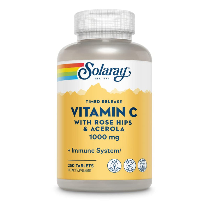 SOLARAY Vitamin C w/Rose Hips & Acerola | 1000mg | Two-Stage Timed-Release Healthy Immune Function, Skin, Hair & Nails Support | Non-GMO | 250ct 250 Count (Pack of 1)
