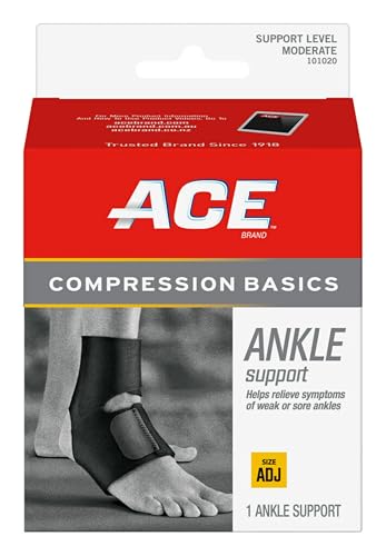 ACE Sport Basics Adjustable Ankle Support 101020 – Moderate Compression Brace for Injury Recovery and Prevention, Fits Left or Right Ankle Pack of 1