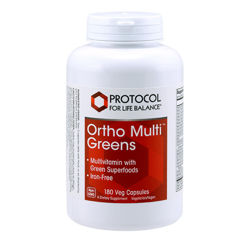 PROTOCOL FOR LIFE BALANCE Ortho Multi Greens, 180 Veg Capsules | Multivitamin with Green Superfoods*, With Vitamins C, B6, B12, Spirulina, Chlorella, and Alfalfa, Iron Free and Non-GMO