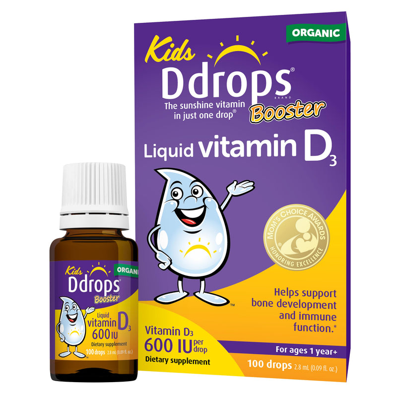 Ddrops Kids Booster 600IU 100 Drops - Daily Liquid Vitamin D for Kids. Support Strong Bones & Immune System in Children. No Preservatives, No Sugar, Non-GMO, Allergy-Friendly 0.09 Fl Oz (Pack of 1)