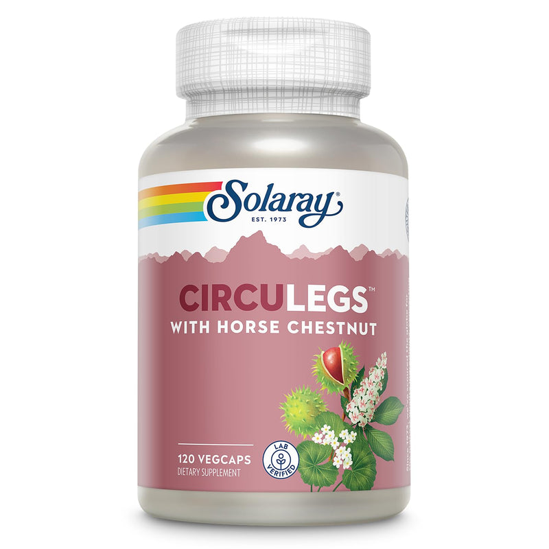 SOLARAY Circulegs, 120 VegCaps | Circulatory & Vascular Wellness Support, Horse Chestnut, Gotu Kola & Vitamin C, 60 Servings, Vegan, Gluten Free, Lab Verified 120 Count (Pack of 1)
