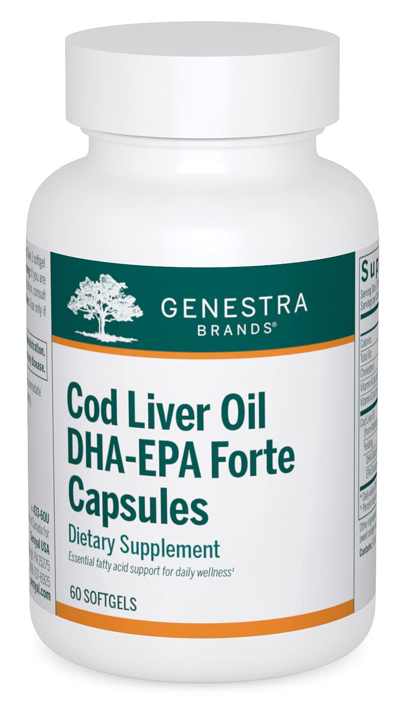 Genestra Brands Cod Liver Oil DHA-EPA Forte Capsules, 60 Softgels | Blend of DHA, EPA, and Vitamins A and D from Cod Liver Oil, Supports Brain and Cardiovascular Health*