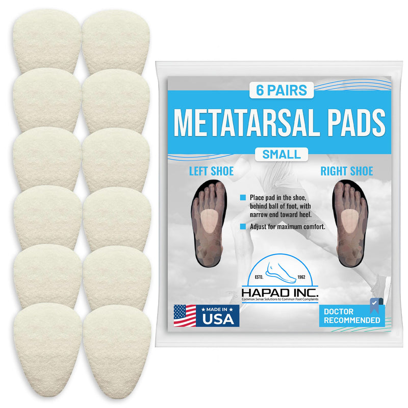 HAPAD Metatarsal Foot Pads for Ball of Foot Pain Relief - Cushion Insoles for Morton's Neuroma, Metatarsalgia Relief - Shoe Inserts for Men & Women - Comfortable Support Pads, Small, 6-Pack 6-Pack (Small)