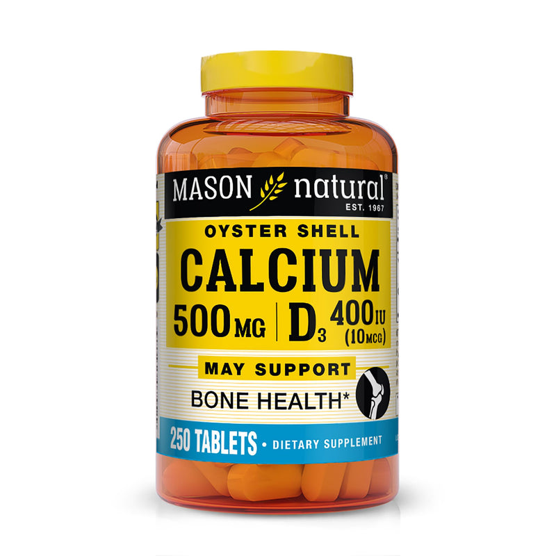 MASON NATURAL Calcium 500 mg (Oyster Shell) with Vitamin D3 to Support Normal Bone and Muscle Function, 250 Tablets