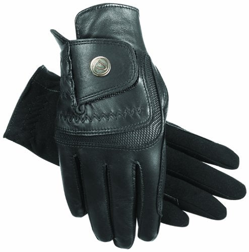 SSG Hybrid Riding Gloves Leather Black 9 - BeesActive Australia