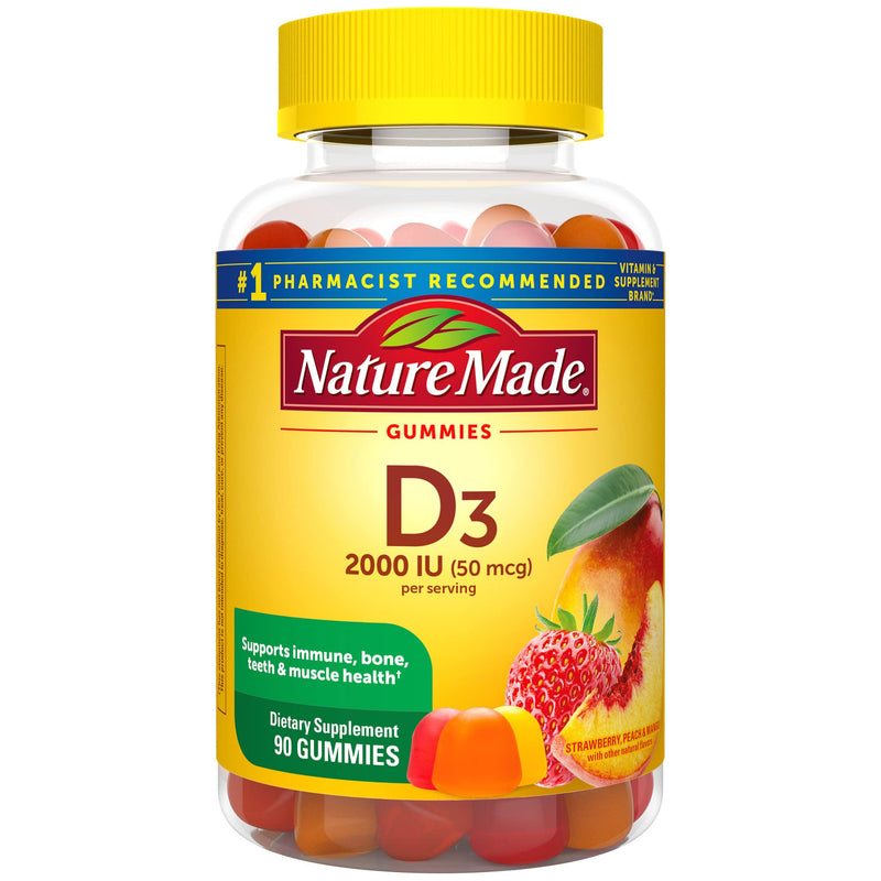 Nature Made Vitamin D3 2000 IU (50 mcg) per serving, Dietary Supplement for Bone, Teeth, Muscle and Immune Health Support, 90 Gummies, 45 Day Supply 031604028442 90 Count (Pack of 1) - BeesActive Australia