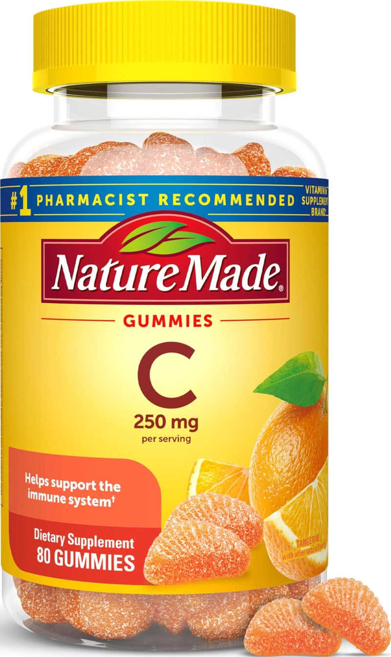 Nature Made Vitamin C Gummies 250mg per Serving, 80 Count | Adult Vitamin C Immune Support Gummies for Daily Immune Support and Antioxidant Support, Tangerine Flavor, 40 Day Supply 80 Count (Pack of 1)