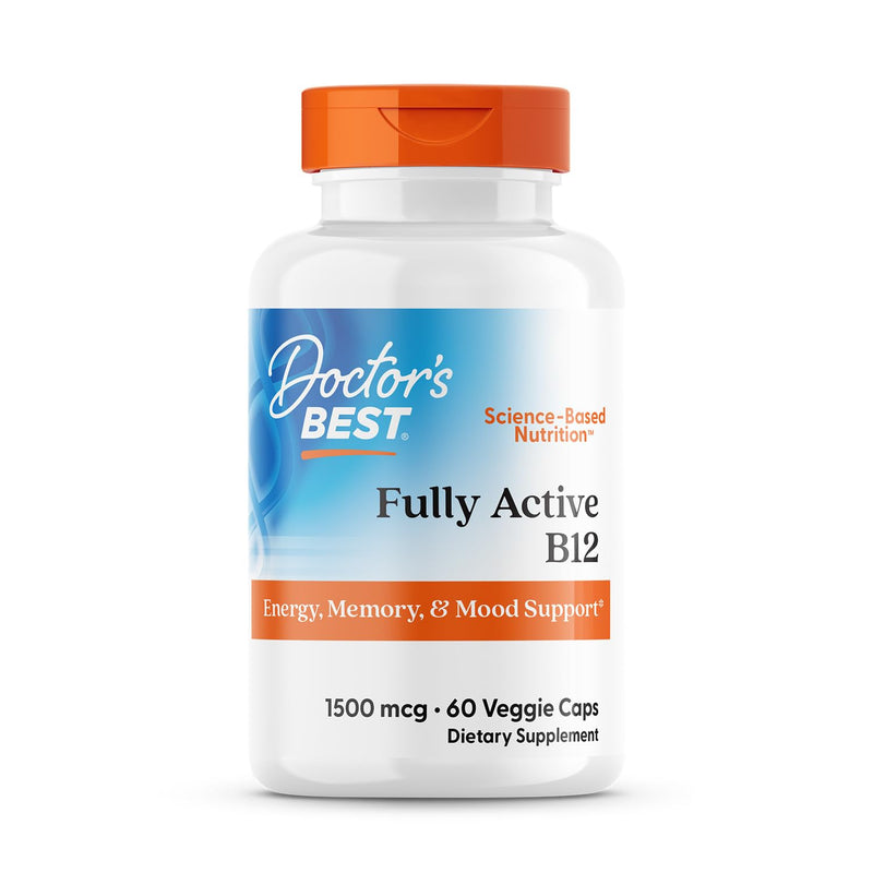 Doctor's Best Fully Active B12 1500 mcg, Non-GMO, Vegan, Gluten Free, Supports Healthy Memory, Mood and Circulation, 60 Count Unflavored 60 Count (Pack of 1)