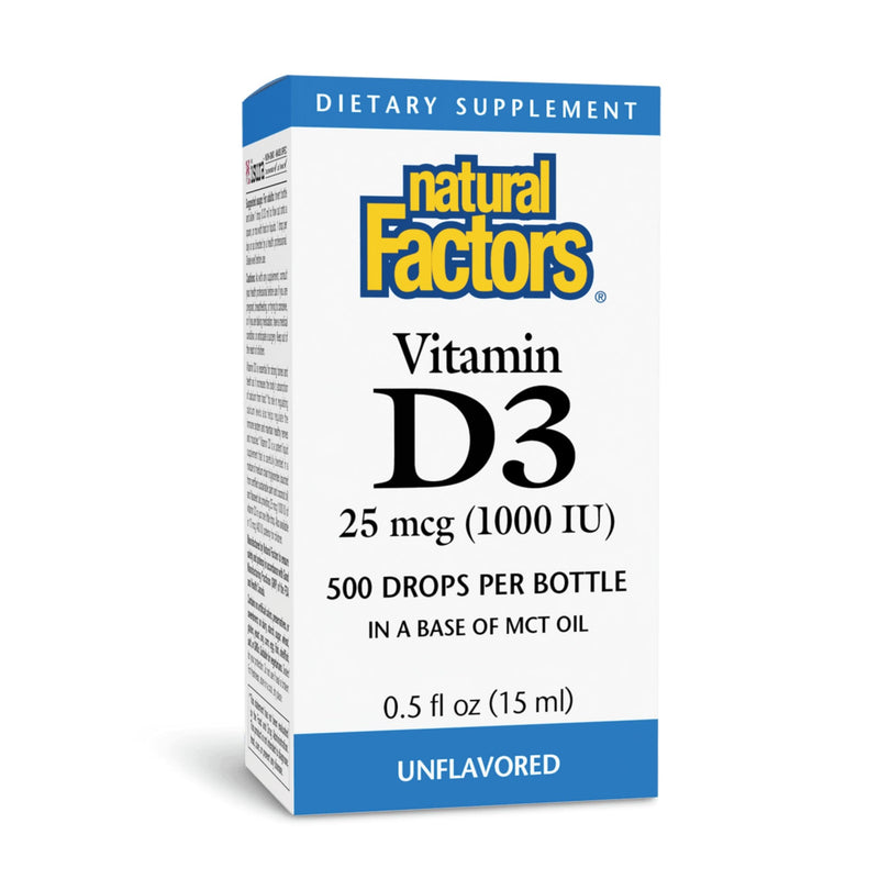 Natural Factors Vitamin D3 - Liquid Vitamin D Supplement for Immune System Support - Daily Supplement Supports Bone & Teeth Health - 0.5 fl oz (500 Servings) 0.5 Fl Oz (Pack of 1)