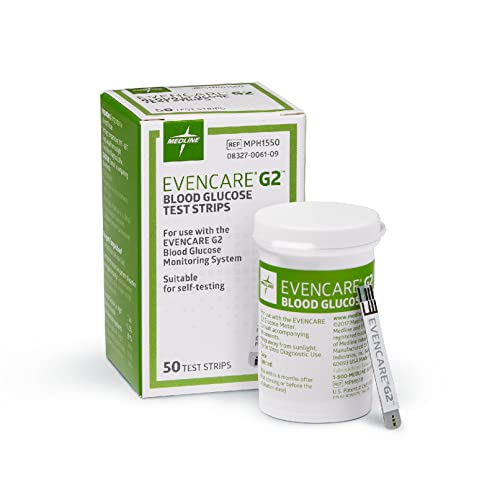 Medline EvenCare G2 Blood Glucose Test Strips, Self-testing with G2 Monitoring System, 6 Second Results, 50 Count System, 6 Second Results, 50 Count 50 Count (Pack of 1)