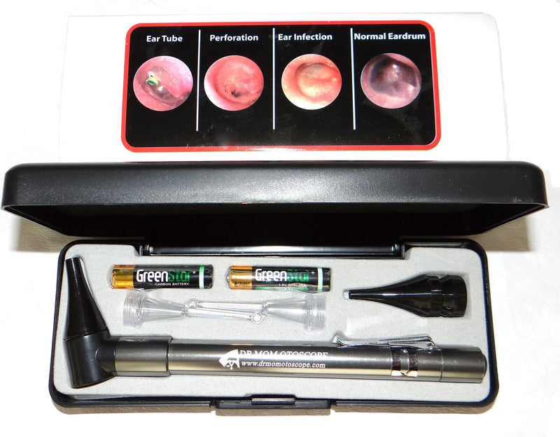 Third Generation Dr Mom Slimline Stainless LED Pocket Otoscope with Soft White Natural Hue Light Spectrum in Hard Travel Case Includes Lighted Ear Wax curettes - BeesActive Australia