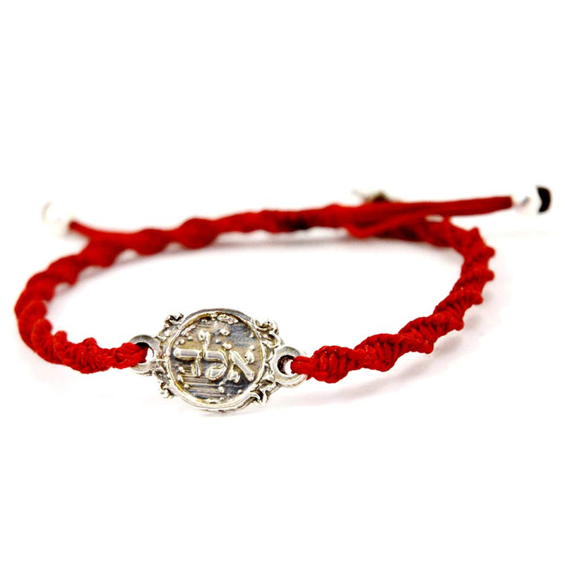 Women's Elegant Red Cotton Cord Macrame Twisted Adjustable Bracelet with Authentic 925 Sterling Silver Protective Coin Charm - Perfect for Wrist Sizes 6.5" to 7.5" - Stylish & Meaningful Jewelry Gift - BeesActive Australia