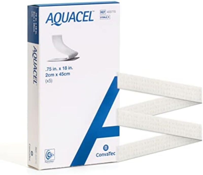 ConvaTec AQUACEL Hydrofiber 0.75"x18" Ribbon Dressing with Strengthening Fiber for Packing Small Wounds, Medical Grade, Absorbant, Non-Woven, Sterile, 5ct Box 5 Count (Pack of 1)