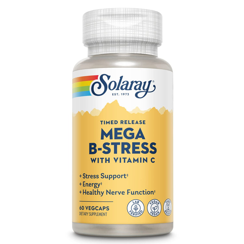 SOLARAY Mega Vitamin B-Stress, Timed-Release Vitamin B Complex with 1000 mg of Vitamin C for Stress, Energy, Red Blood Cell & Immune Support, 60 Day Guarantee, Vegan, 20 Servings, 60 VegCaps 60 Count (Pack of 1)