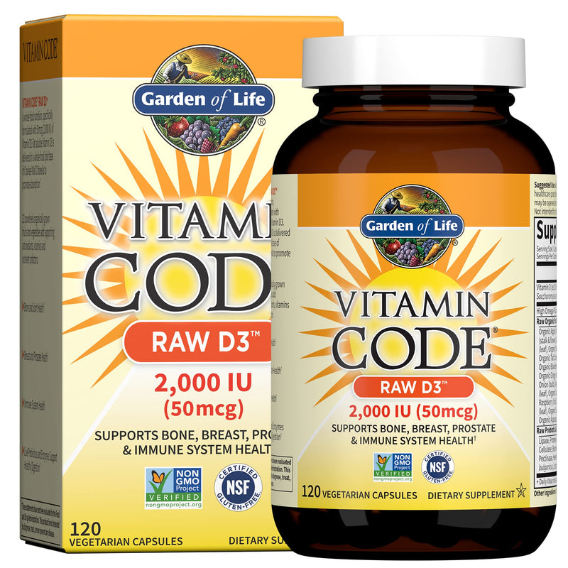 Garden Of Life D3 - Vitamin Code Whole Food Raw D3 Vitamin Supplement, 2000 Iu, Dairy and Gluten Free, Vegetarian, 120 Capsules D3 with Organic Green Cracked Wall Chlorella Plus Probiotics 120 Count (Pack of 1) - BeesActive Australia