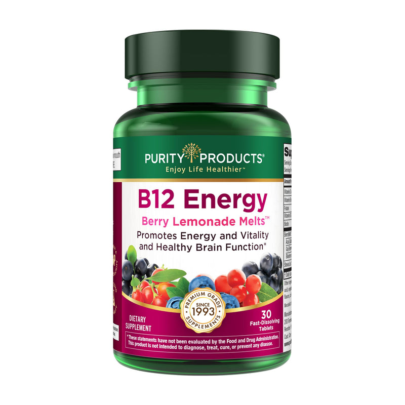 Purity Products B-12 Energy Berry w/Super Fruits Methylcobalamin B12 | Vitamins B6, D3, Folic Acid and Biotin - High Absorption MecobalActive B 12-30 - Berry Lemonade Melting Tablets 1