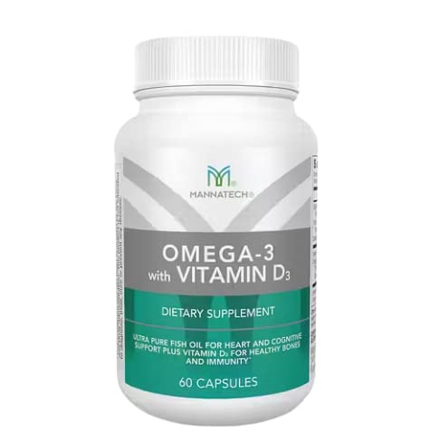 Mannatech - Omega-3 with Vitamin D3 - Softgels | Contains Pure Fish Oil, Omega-3 Fatty Acids, Vitamin D3, Supports Bone, Heart and Cognitive Health, Easy-to-Take Softgels
