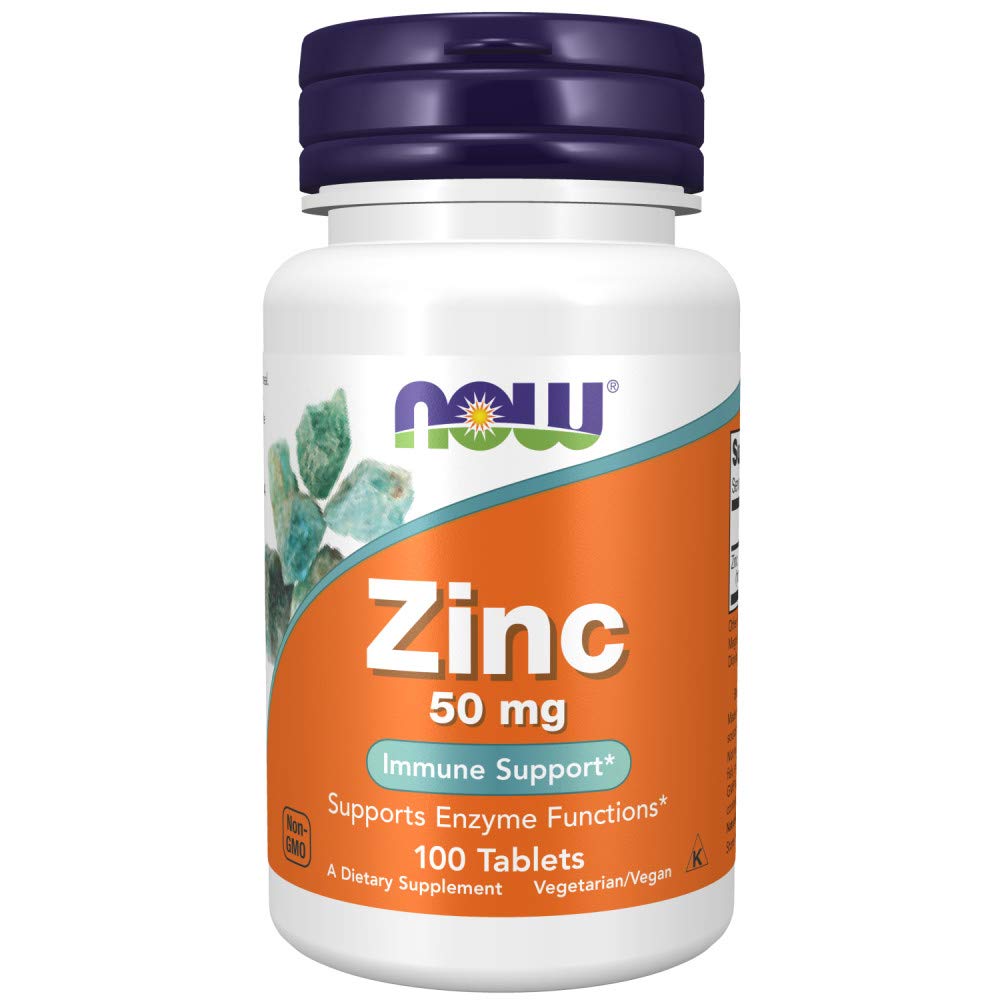 NOW Supplements, Zinc (Zinc Gluconate) 50 mg, Supports Enzyme Functions*, Immune Support*, 100 Tablets 100 Count (Pack of 1)