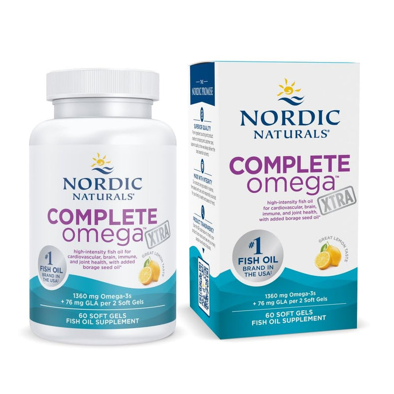 Nordic Naturals Complete Omega Xtra, Lemon - 60 Soft Gels - 1360 mg Omega-3 + 76 mg GLA - Healthy Skin - Cognition - Non-GMO - 30 Servings Standard Packaging - BeesActive Australia