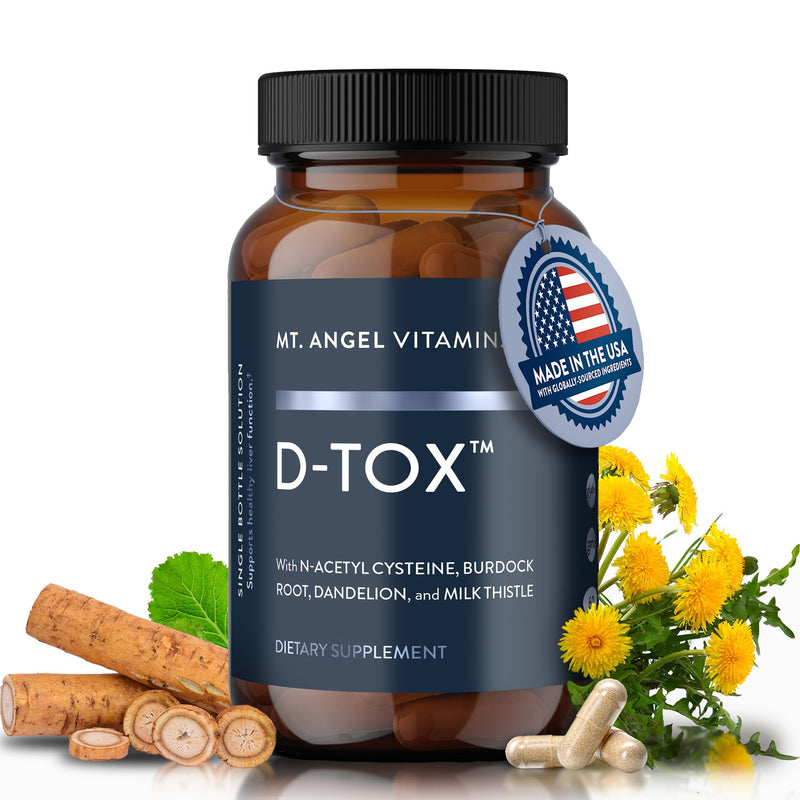 Mt. Angel Vitamins D-Tox - Advanced Liver Cleanse & Detox Repair Supplement, Supports Fatty Liver Health & Enzyme Reduction with Milk Thistle, NAC, and Dandelion Root - 60 Capsules 1 Count (Pack of 60)