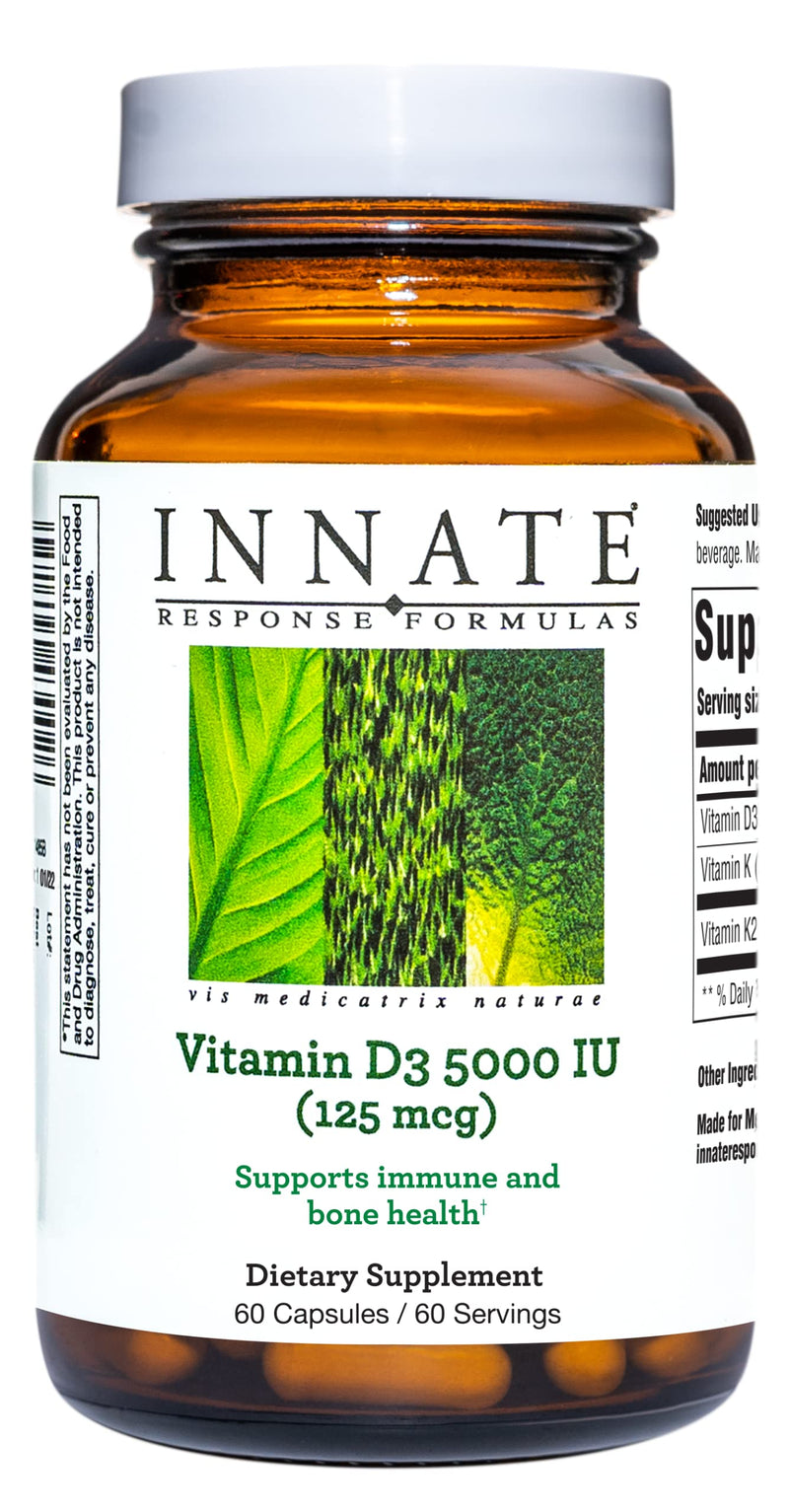 Innate Response Formulas Vitamin D3 5000 IU, 60 Capsules | Immune Support, Bone Health & Hormone Production, Blend of Vitamin D3 K2 & K1, 125 mcg, Vegetarian, 60 Servings