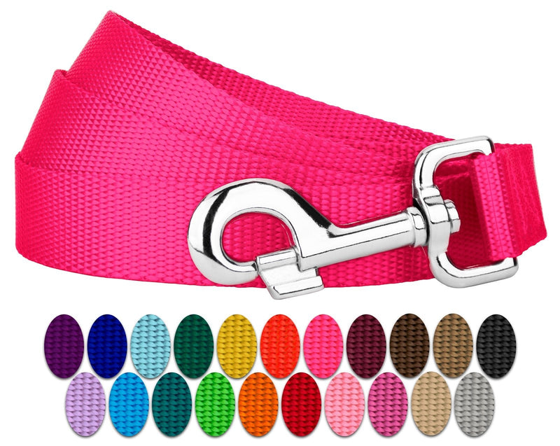 Country Brook Petz 1" Wide Heavy-Duty Nylon Leash for Dogs - Traditional Style Durable Leash with Easy-to-Use Snap - Made in The USA, Hot Pink, 6 Foot 6 Foot X 1 Inch Wide (Pack of 1) - BeesActive Australia