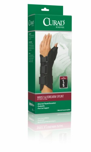 Medline Wrist/Forearm Splint with Abducted Thumb, 8 Inch Long, Right Arm, XS (5-6.5 Inch Wrist), Plush Foam with Nylon Outer, Adjustable Compression, Black, 1 Each
