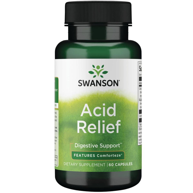 Swanson Acid Relief 60 Capsules | Helps Keep pH Levels under Control and Soothes the Stomach with Calcium Carbonate plus Vitamin C and Magnesium