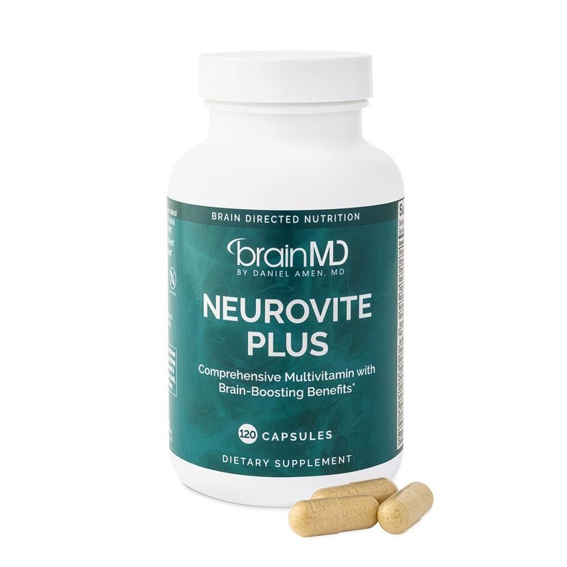 BRAINMD Dr Amen NeuroVite Plus - 120 Capsules - Multivitamin & Mineral Supplement, Enhanced with Phytonutrients, Enzymes & Whole Foods - Gluten Free - 30 Servings 30 Servings (Pack of 1)