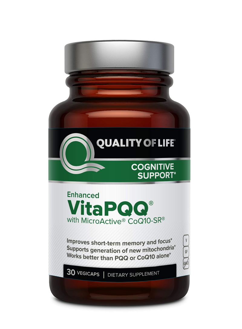 Quality of Life VitaPQQ with MicroActive CoQ10-SR Premium Supplement - Anti Aging, Memory, Energy, Focus, Cognitive and Heart Health - 30 Vegicaps 30 Count (Pack of 1)