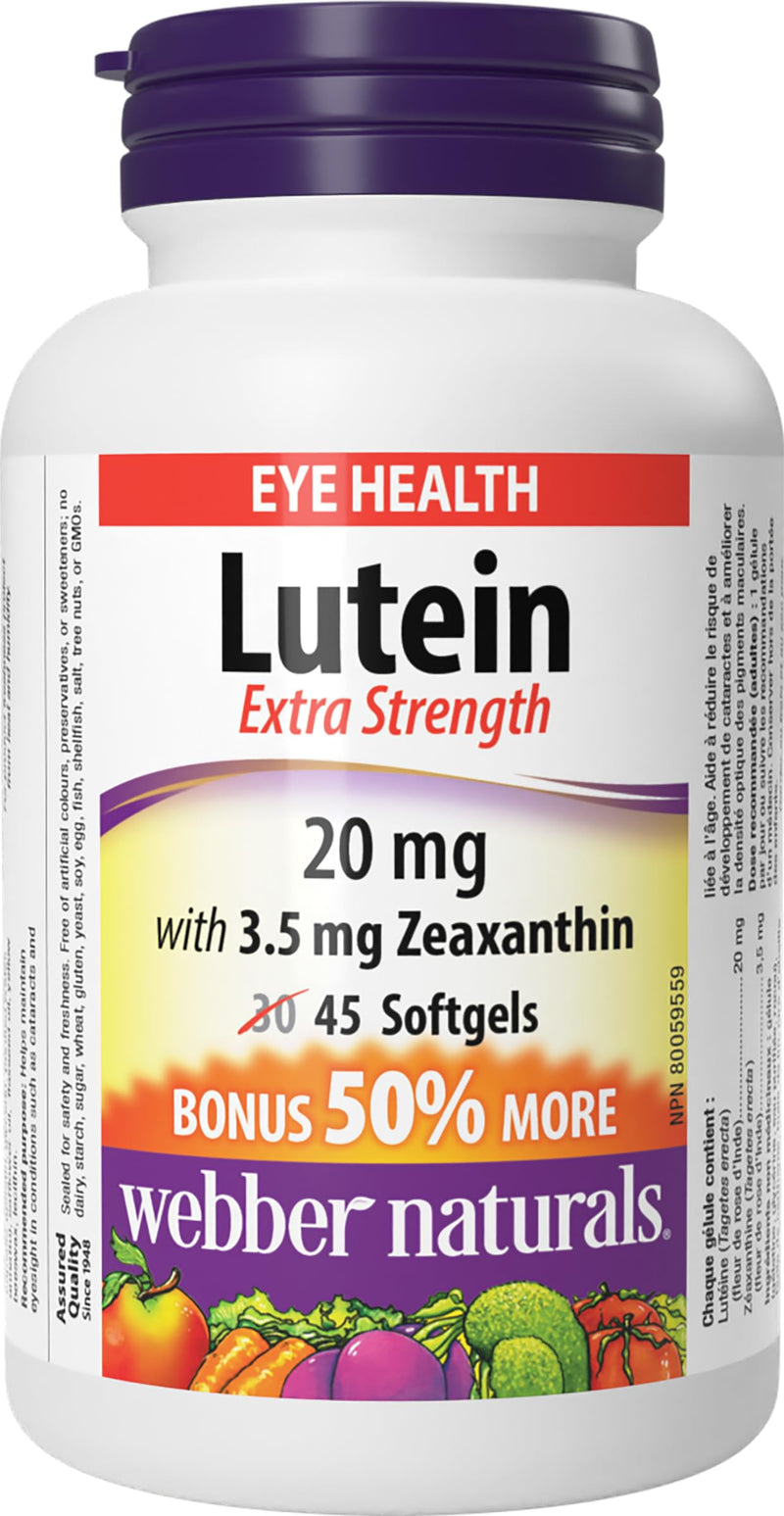 Webber Naturals Extra Strength Lutein with Zeaxanthin Softgel | Eye Support Vitamin Supplement with Zeaxanthin, Extra Strength