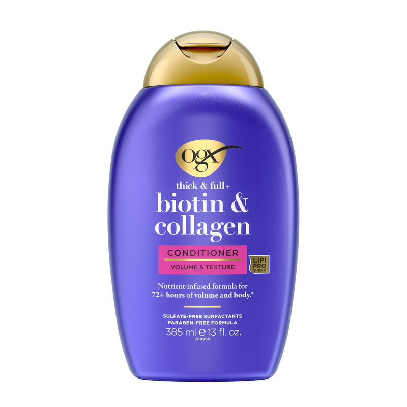 OGX Thick & Full + Biotin & Collagen Volumizing Conditioner, 13 fl oz | Nutrient-Infused, Vitamin B7 Biotin, Gives Hair Volume & Body for 72+ Hours, Sulfate-Free Surfactants 13 Fl Oz (Pack of 1)