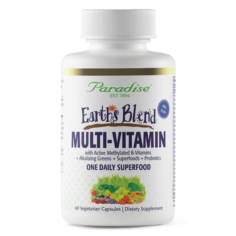 Paradise Herbs & Essentials Once Daily Multivitamin No Iron 60 Count | Features 48 organic superfoods, probiotics, and vitamins A, B12, C, D and K2 in vegetarian capsules for routine use 60 Count (Pack of 1)