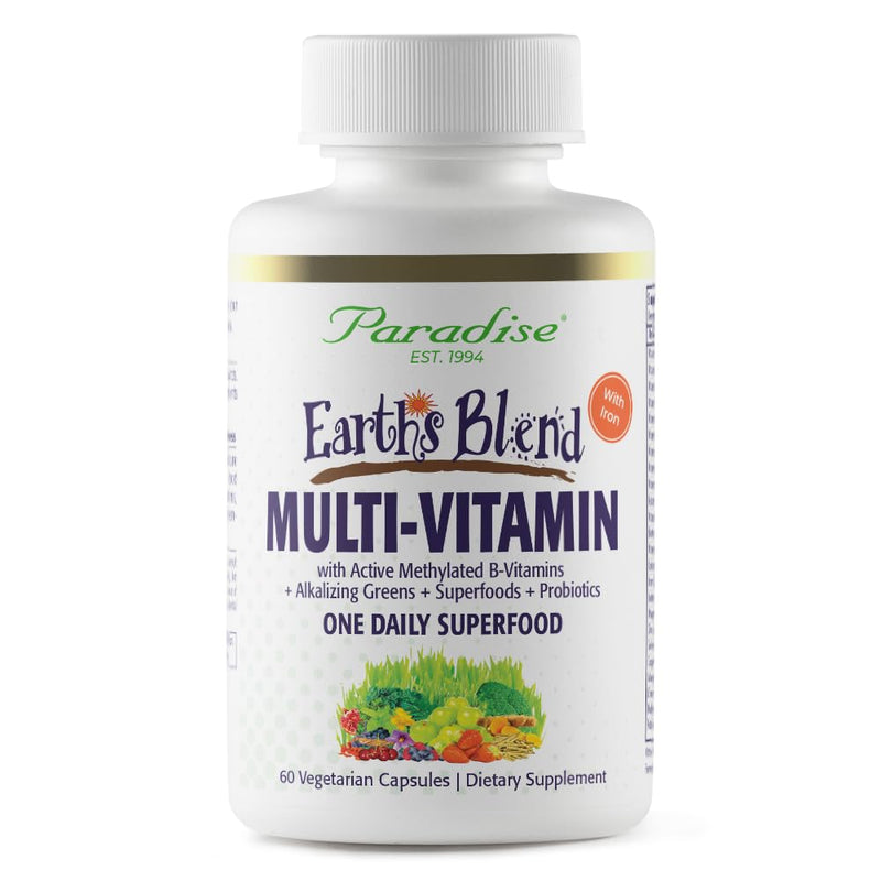 Paradise Herbs & Essentials Once Daily Multivitamin Iron 60 Capsules | Organic superfoods, probiotics, and vitamins A, B12, C, D, K2 in a dietary supplement for immune and bone support. With Iron 60 Count (Pack of 1)
