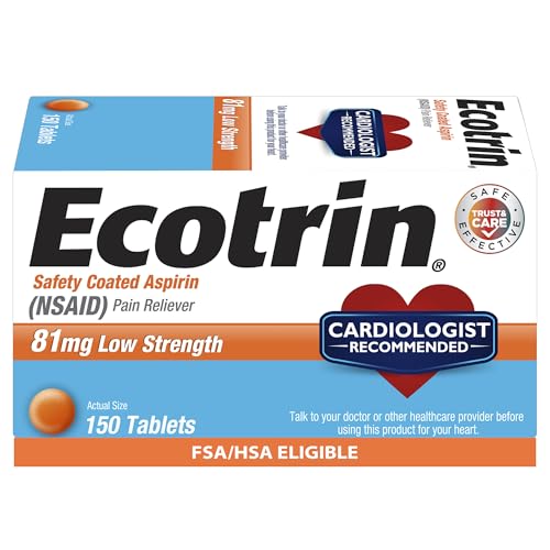 Ecotrin Low Strength Aspririn, (NSAID) Pain Reliever, 81mg, 150 Count 150 Count (Pack of 1)