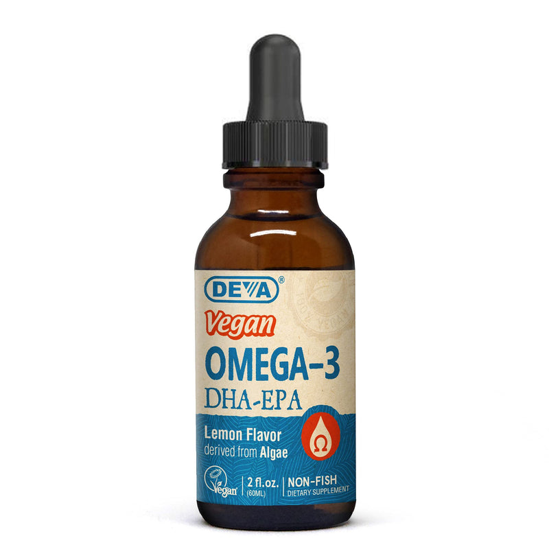 DEVA Vegan Omega-3 Liquid DHA - EPA, Non Fish from Algae, Lemon Flavor, 2 Ounce 2 Fl Oz (Pack of 1)