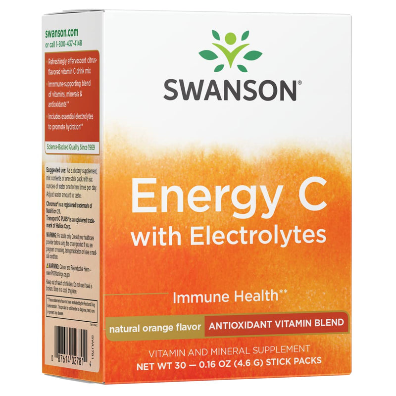 Swanson Ultra Energy C with Electrolytes 30 Packets | Effervescent Vitamin C Drink Mix with Great Citrus Flavor and Energizing Nutrients plus Transport-C Plus, No Added Sugar