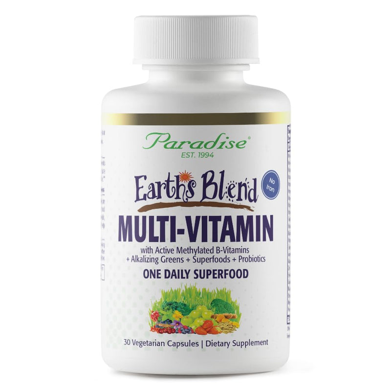 Paradise Herbs & Essentials Once Daily Multivitamin No Iron 30 Count | Vitamins A, B12, C, D and K2 with 48 organic superfoods, probiotics and antioxidants for immune support. 30 Count (Pack of 1)