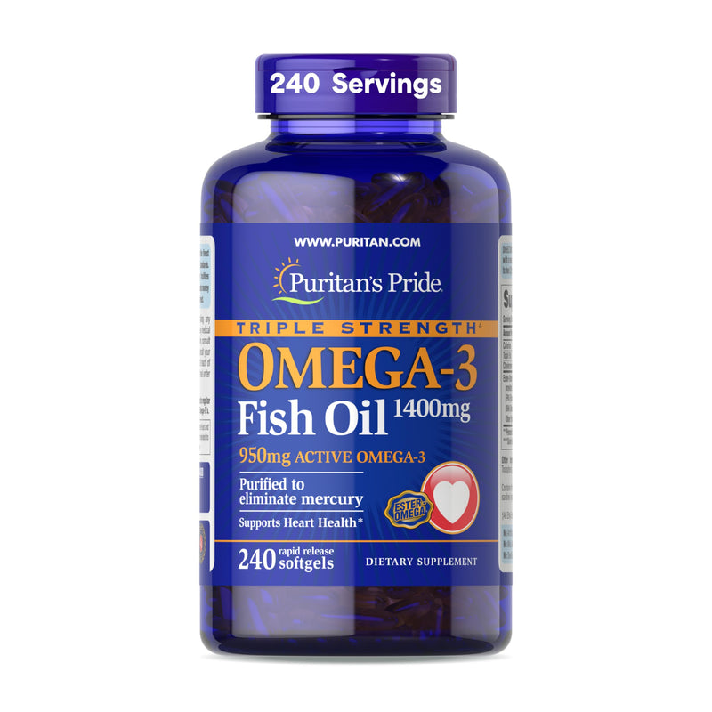 Puritan's Pride Triple Strength Omega-3 Fish Oil 1400mg, 240 Softgels