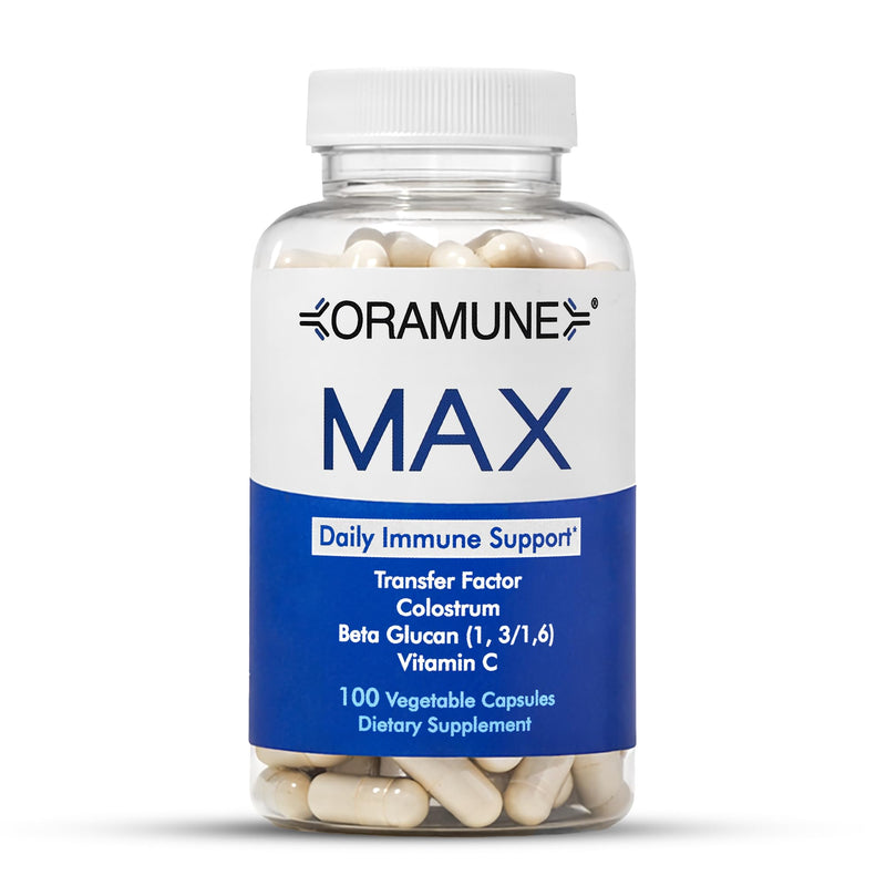Max Support Supplement with Transfer Factor, Pure Bovine Colostrum, Beta-1, 3/1, 6-D Glucan & Vitamin C for Daily Immune System Function, Enhances Overall Health & Wellness - 100 Capsules Oramune Max