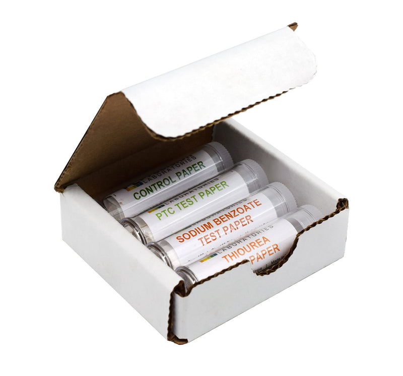 EISCO Super Taster Test Kit - PTC Paper Strips with Biodegradable Box & Instructions - Lab Quality - Classroom Pack - PTC Paper, Sodium Benzoate, Thiourea, and Control (No Chemical), 100 Strips Each - BeesActive Australia