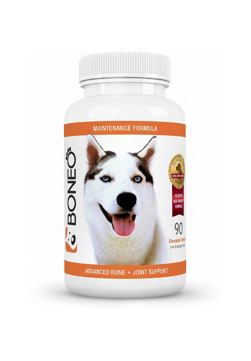 Boneo Canine Maintenance Formula- Lactoferrin-Based Bone and Joint Supplement for Dogs- 90 Ct Chewable Tablets, Liver and Sausage Flavor