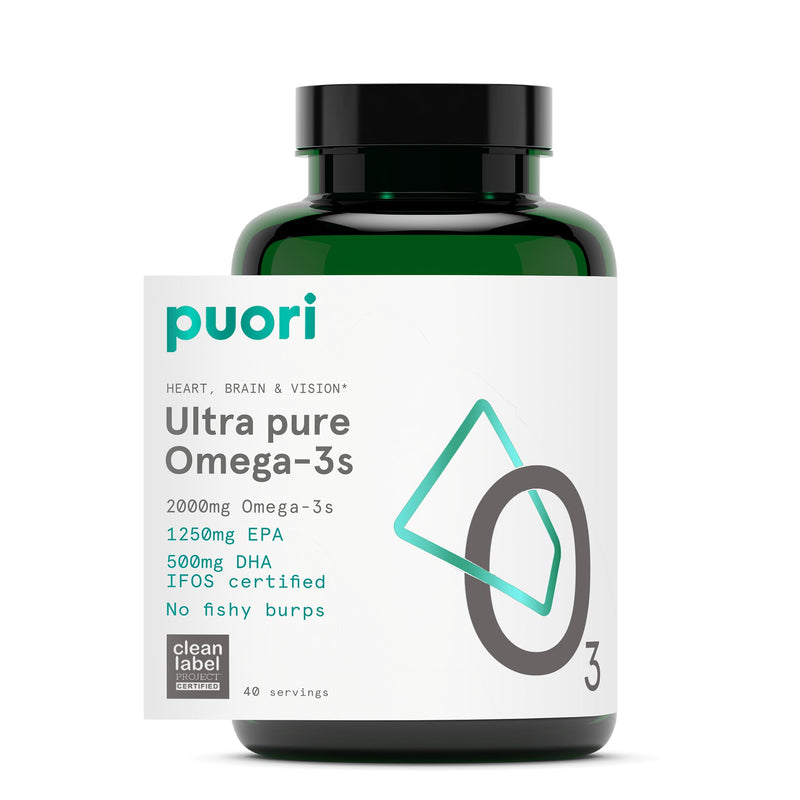 Puori O3, Omega 3 Fish Oil Supplement, IFOS Certified - 120 Softgels | Ultra Pure, Burpless Wild Caught Fish Oil with 2000mg Omega 3 Fatty Acids,1250mg EPA & 500mg DHA - Heart, Brain & Vision
