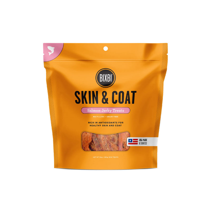 BIXBI Skin & Coat Support Salmon Jerky Dog Treats, 10 oz - USA Made Grain Free Dog Treats - Antioxidant Rich to Support Shiny, Full Bodied Coats - High in Protein, Whole Food Nutrition, No Fillers 10 Ounce (Pack of 1) - PawsPlanet Australia