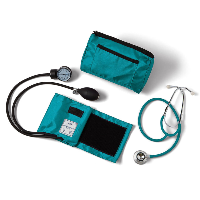 Medline Compli-Mates Professional Aneroid Sphygmomanometer and Dual-Head Stethoscope Kit with Carrying Case, Teal, Adult Size, 1 Kit