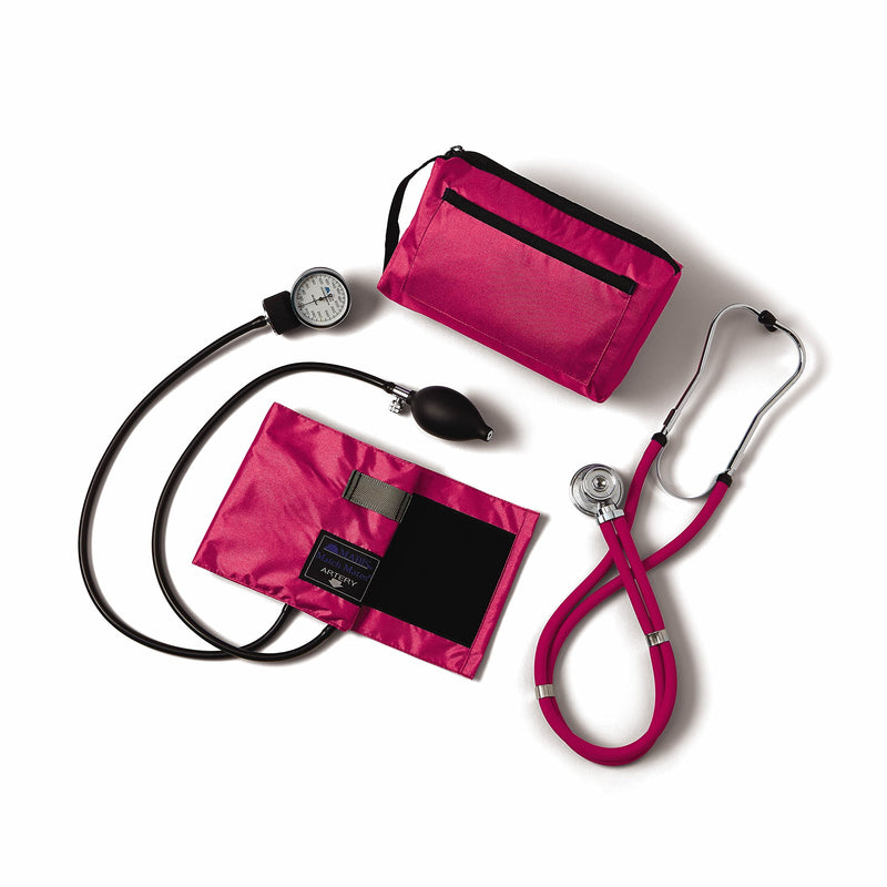 Medline Compli-Mates Professional Aneroid Sphygmomanometer and Sprague Rappaport Stethoscope Kit, Carrying Case Included, Adult Size, Magenta, 1 Kit