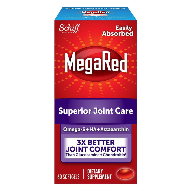 MegaRed 353mg Omega-3 Krill Oil Joint Care Supplement with EPA/DHA Fatty Acids, Antioxidants, Hyaluronic Acid, No Fishy Burp Aftertaste as with Fish Oil, 60 Count Softgels