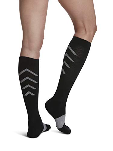 SIGVARIS Men's & Women's 401 Athletic Recovery Calf High Socks 15-20mmHg Large Black
