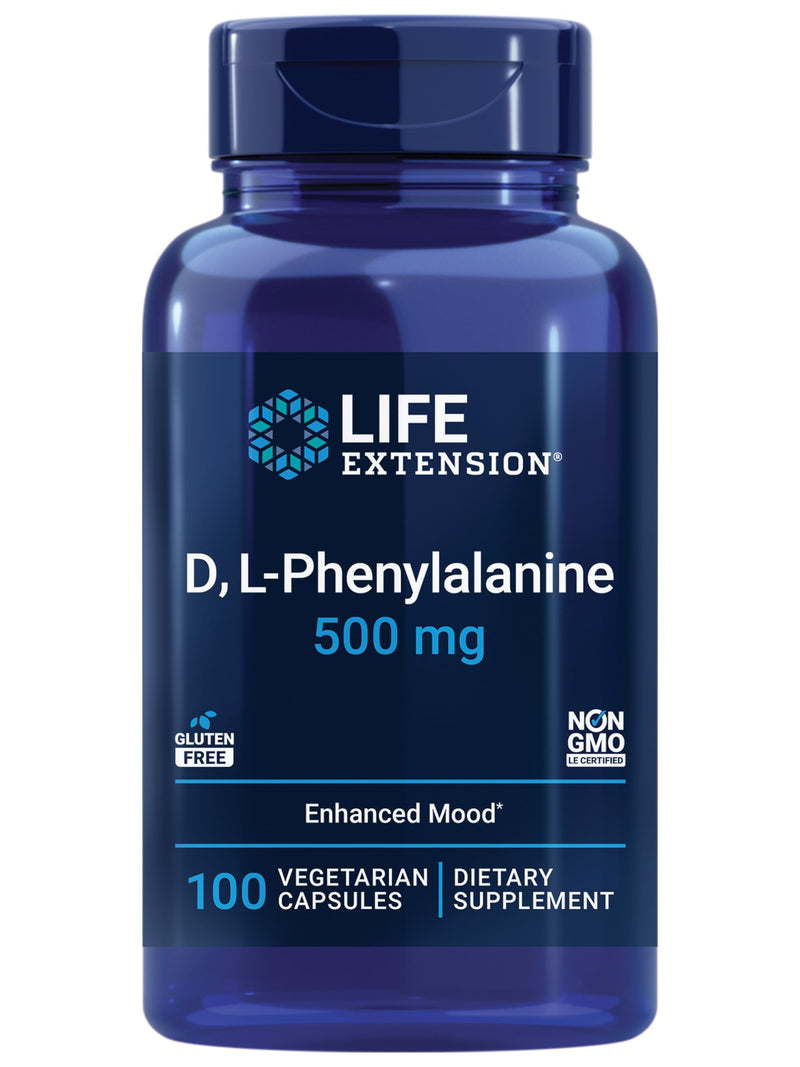 Life Extension D, L-Phenylalanine Capsules, 500 mg – Supports Mood Health, Promotes Neurotransmitter Health – Gluten-Free, Non-GMO, Vegetarian – 100 Capsules | Supports Mood Health & Promotes Neurotransmitter Health, Gluten-Free, Non-GMO & Vegetarian, ...